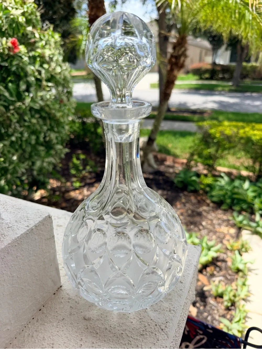 VTG Cut Crystal Decanter w Stopper Frosted Panels Barware Whiskey Wine Liquor